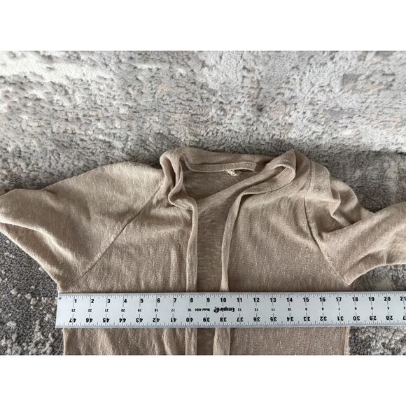 Eileen Fisher Petite Size MP Linen Open Front Cardigan Sweater Beige Short Sleev - Picture 3 of 6